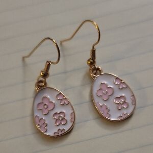 Gold-Tone Floral Drop Earrings with Soft Pink Enamel